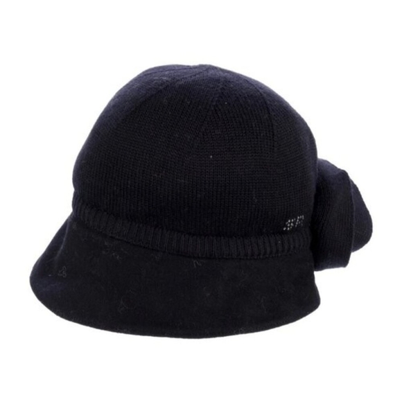 Sonia Rykiel Black Knit Hat Oversized Flower Detail Designer Women's Access T.2 - Picture 2 of 9